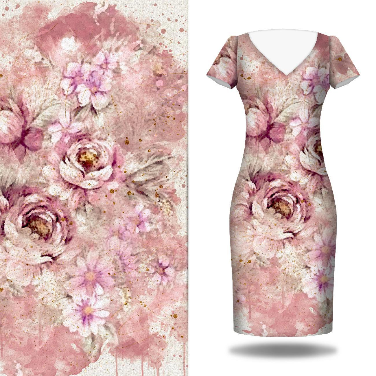 WATERCOLOR FLOWERS wz. 6 - panel sukienkowy Len 100%