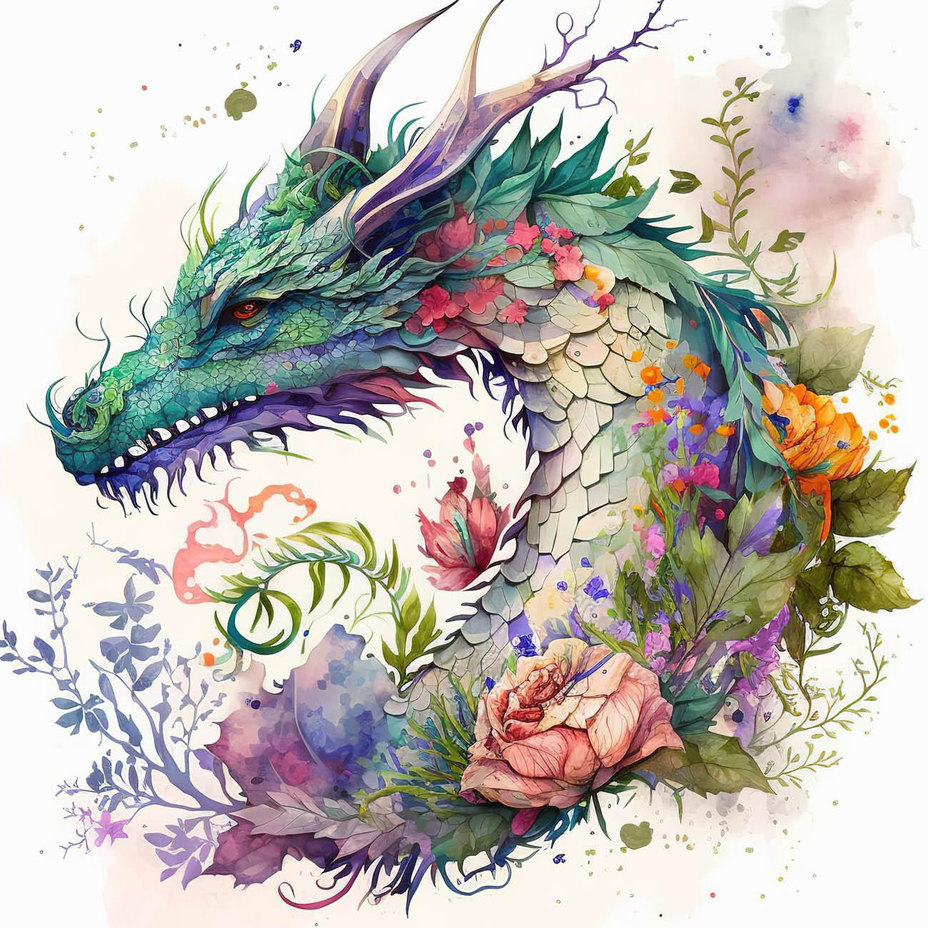 WATERCOLOR DRAGON - panel (60cm x 50cm)