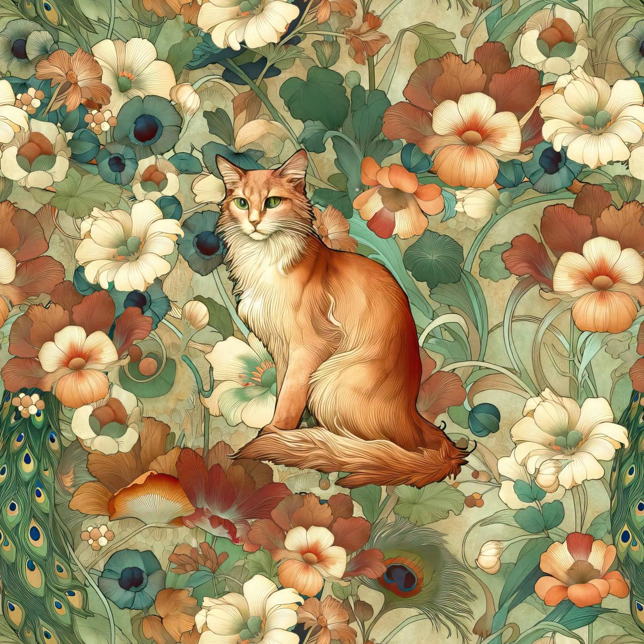 ART NOUVEAU CATS & FLOWERS WZ. 2 - panel (75cm x 80cm)