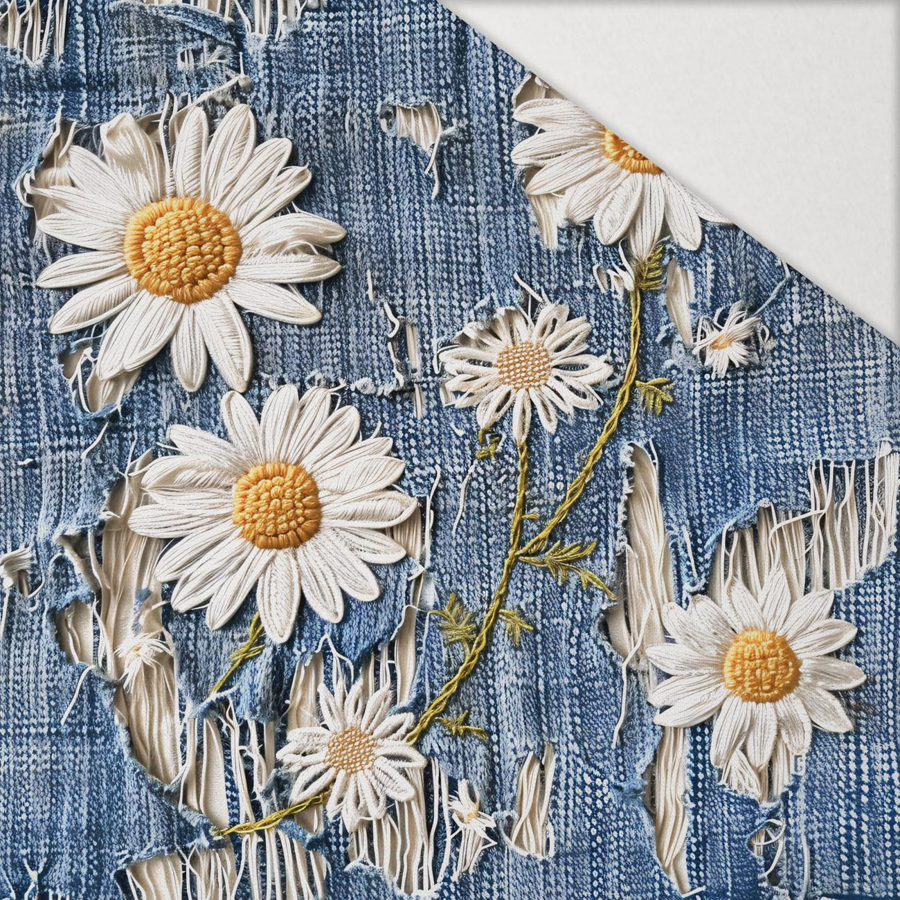 DAISIES DENIM IMITATION WZ. 3 - Hydrofobowa dzianina drapana 