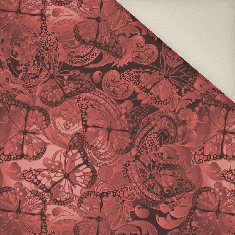 KORONKOWE MOTYLE / czerwone - Welur tapicerski