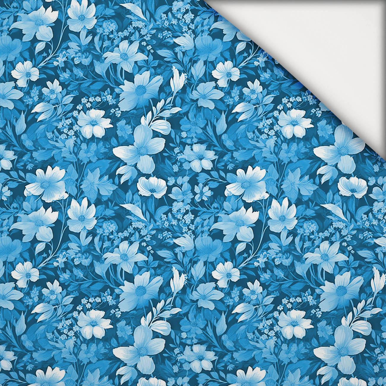TRANQUIL BLUE / FLOWERS - lekka dzianina drapana