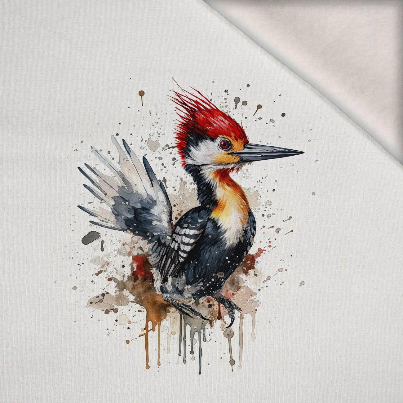 WATERCOLOR WOODPECKER - PANEL (60cm x 50cm) dzianina drapana z elastanem ITY