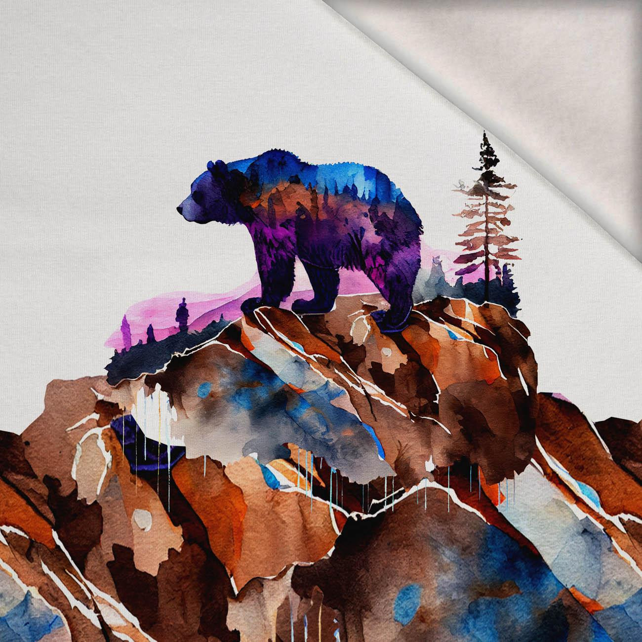 BEAR ON A ROCK - PANEL (75cm x 80cm) dzianina drapana z elastanem ITY