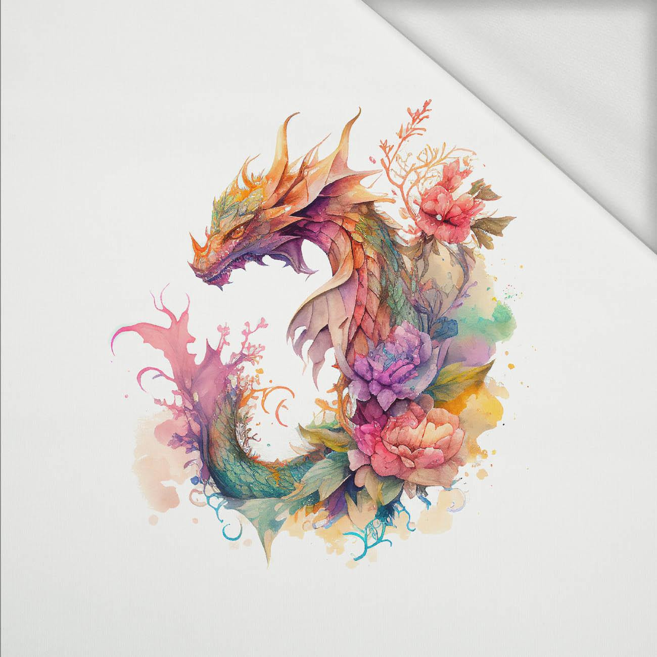 WATERCOLOR DRAGON WZ. 2 - panel (60cm x 50cm) dzianina pętelkowa