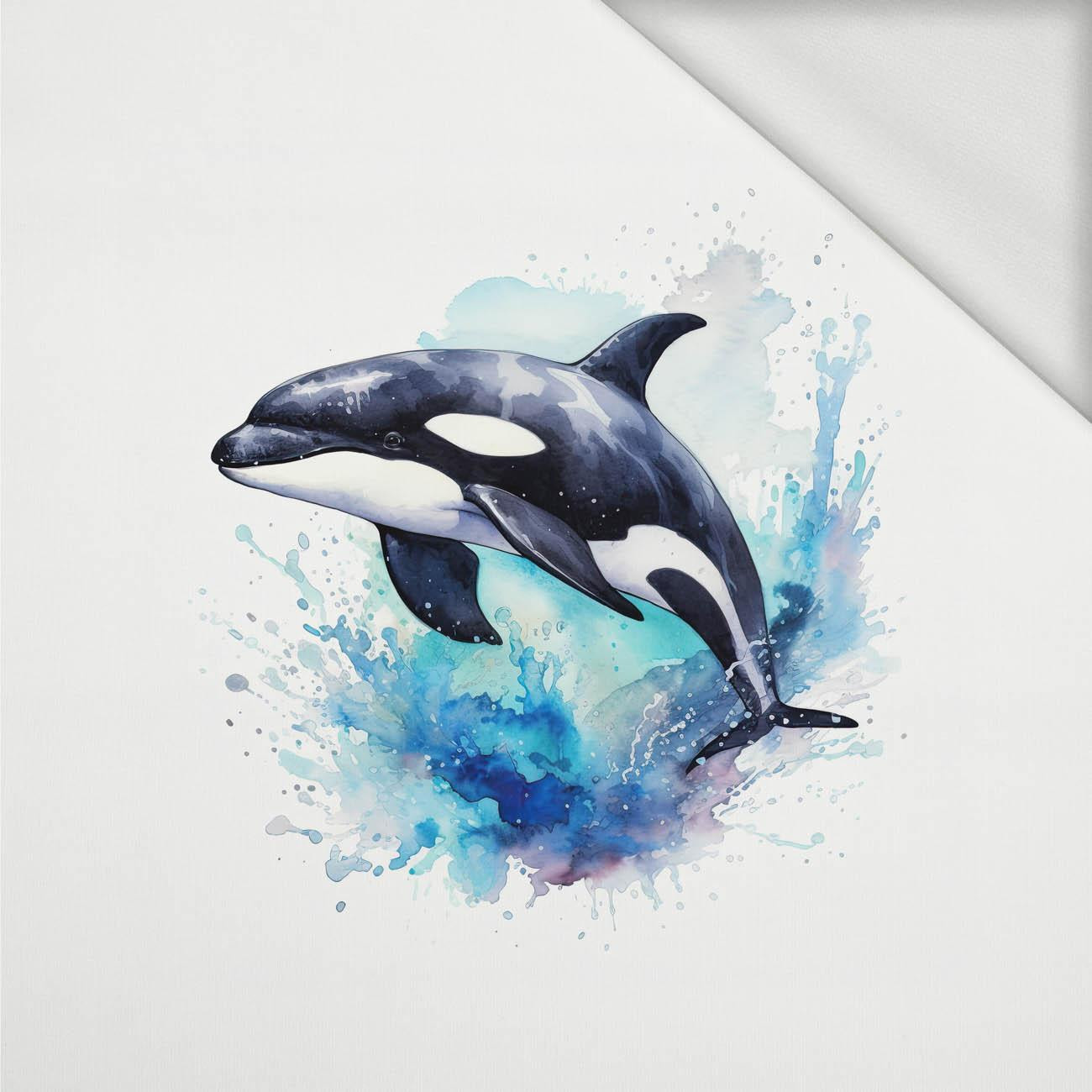 WATERCOLOR WHALE - panel (75cm x 80cm) dzianina pętelkowa