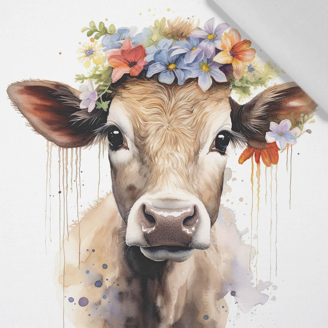 WATERCOLOR COW - panel (75cm x 80cm) tkanina bawełniana