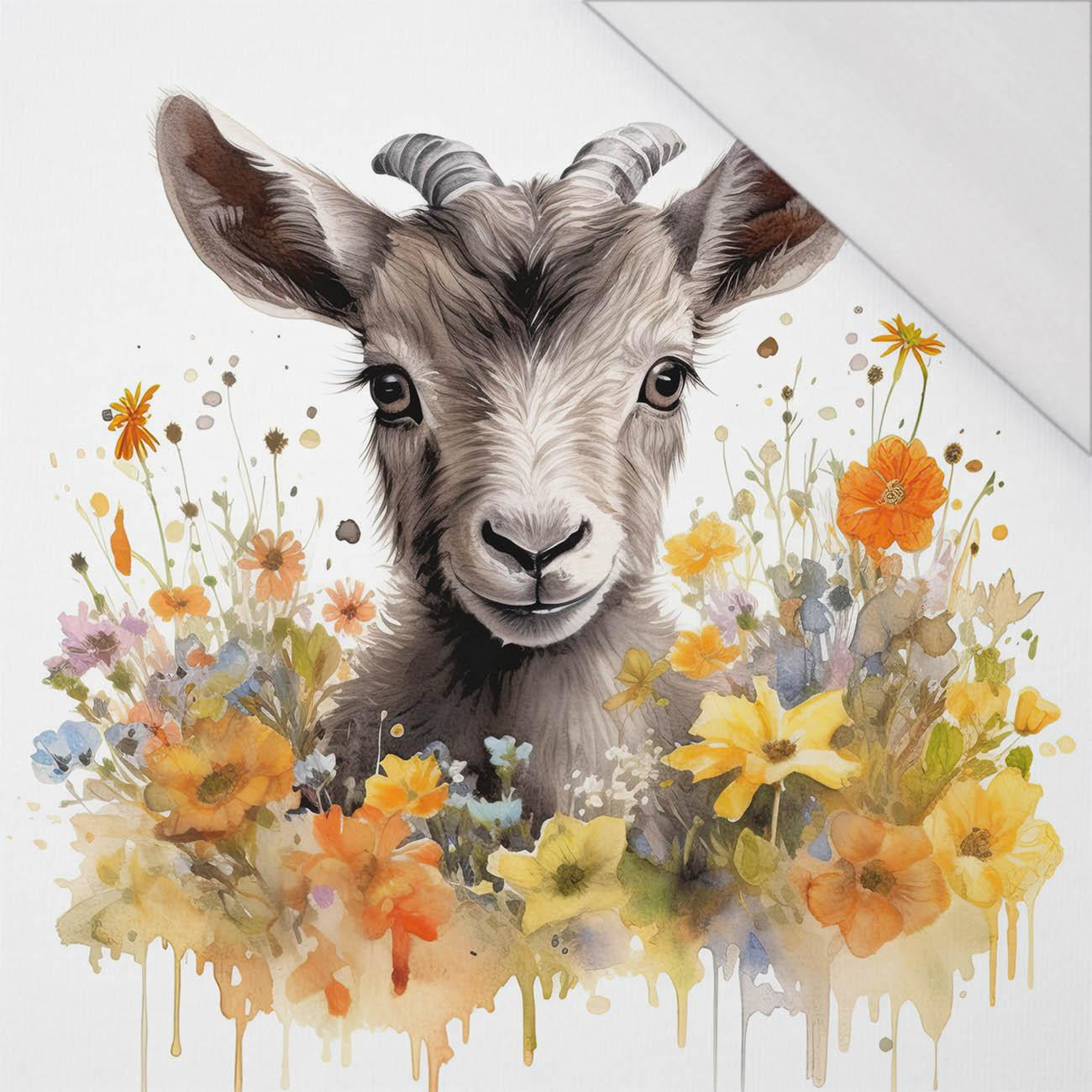 WATERCOLOR GOAT - panel (75cm x 80cm) SINGLE JERSEY