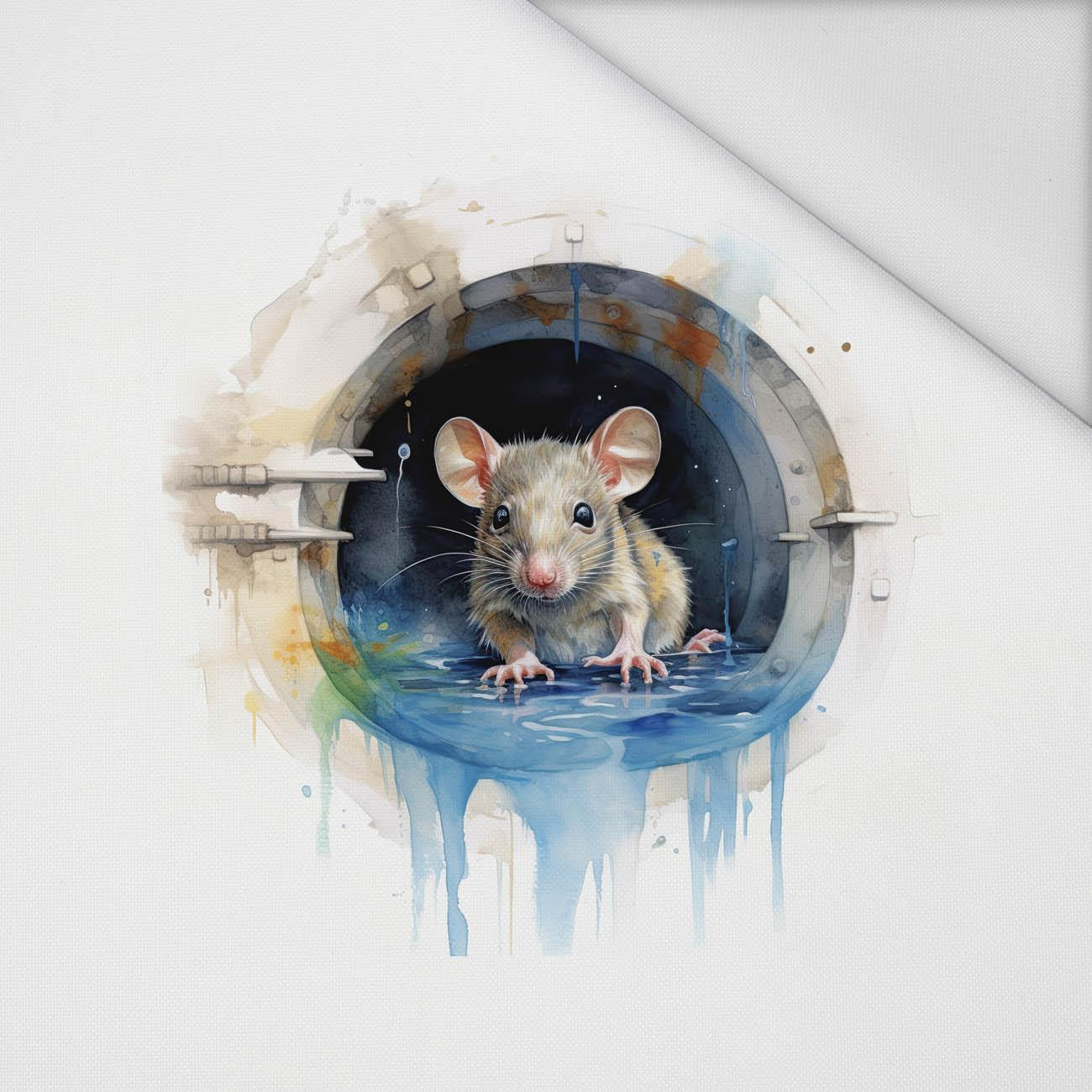 WATERCOLOR RAT - PANEL (60cm x 50cm) tkanina wodoodporna