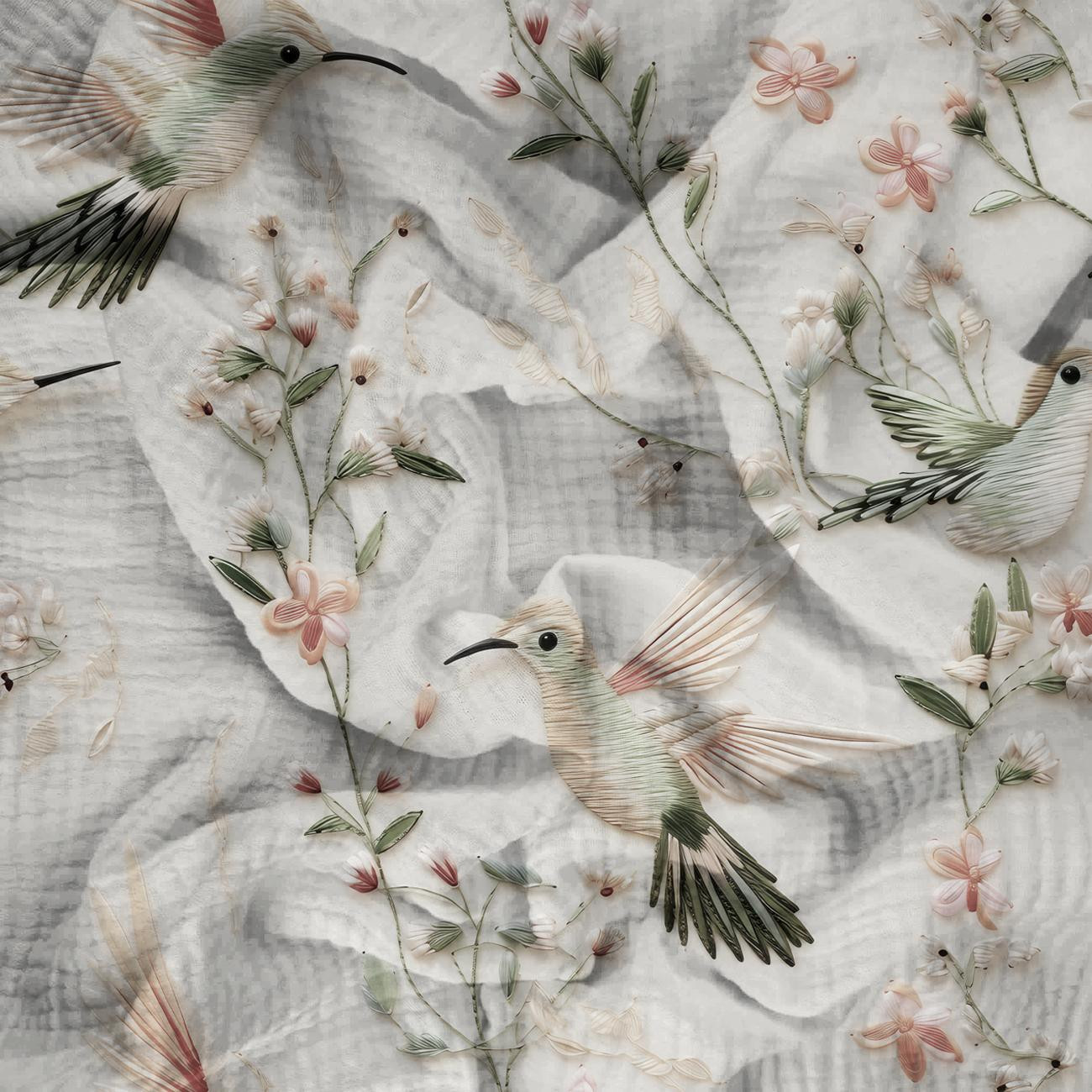 PASTEL BIRDS WZ.6 (KOLIBRY) - Muślin bawełniany