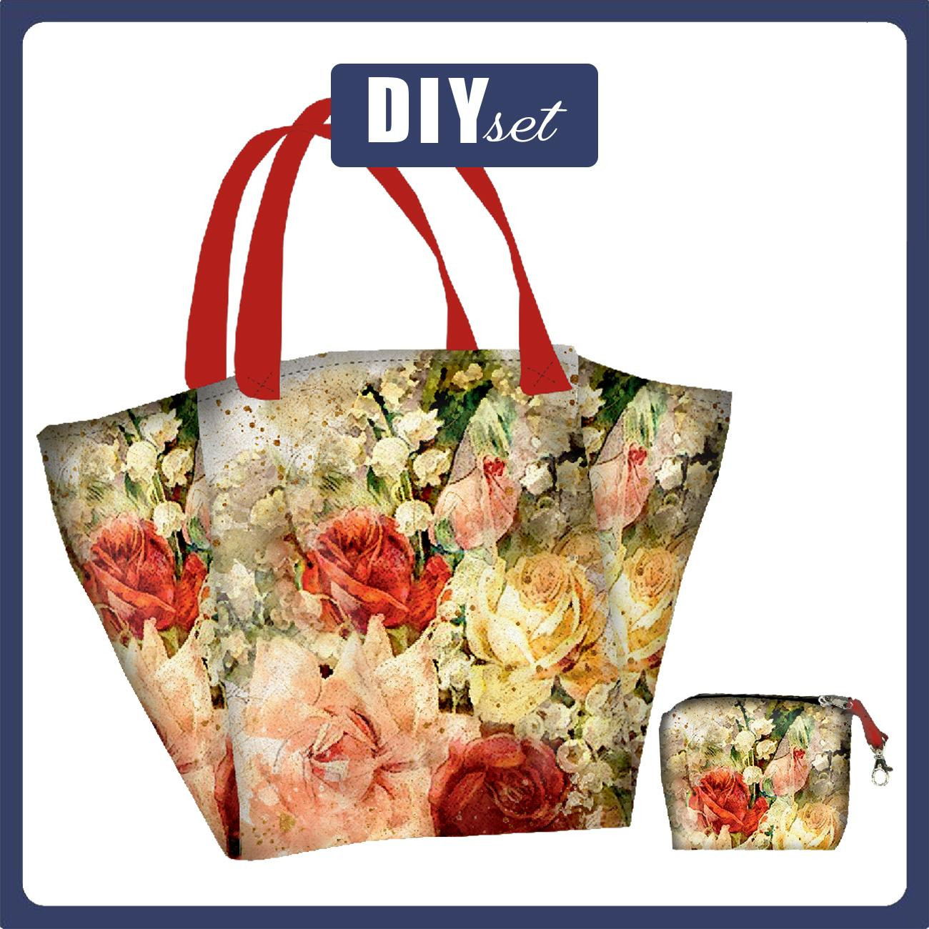 Torba XL z saszetką 2 w 1 - WATERCOLOR FLOWERS wz. 7 - zestaw do uszycia