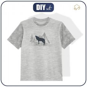 DZIECIĘCY T-SHIRT (128/134) - WILK (ADVENTURE)/ M-01 melanż jasnoszary- single jersey 