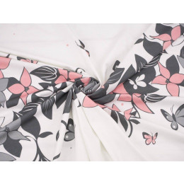 30% FLORAL PANEL (XL) / szaro-różowy - panel jersey wiskozowy WE210