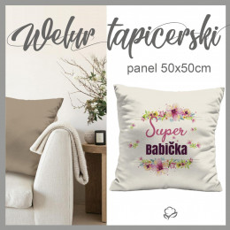 PANEL PODUSZKOWY - SUPER BABIČKA / różowy - Welur tapicerski