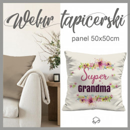 PANEL PODUSZKOWY - SUPER GRANDMA / różowy - Welur tapicerski