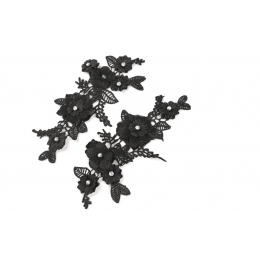 Aplikacja koronkowa - ażurowa kwiaty - czarna (komplet)