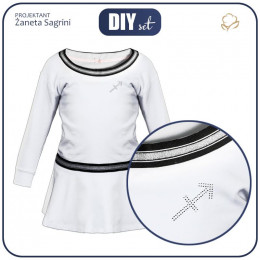 Bluzka dziecięca z baskinką z kryształkową aplikacją (ANGIE) - biały 134-140 - zestaw do uszycia