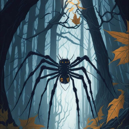 HALLOWEEN SPIDER - PANEL (60cm x 50cm) dzianina drapana z elastanem ITY