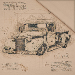 AUTO RETRO WZ. 2 / beżowy - panel (75cm x 80cm) SINGLE JERSEY