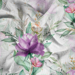 FIOLETOWE MAGNOLIE - Muślin bawełniany