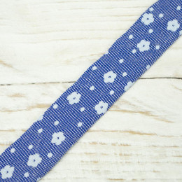 Lamówka bawełniana w kwiatki 15mm - jeans
