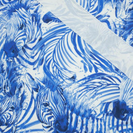 ZEBRY (classic blue) / biały - tkanina wodoodporna