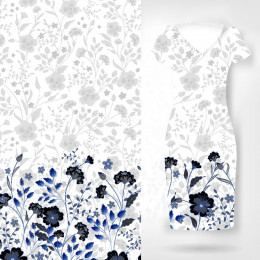 KWIATY (wzór 5 navy) / biały - panel sukienkowy WE210