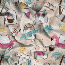 SUMMER CATS wz. 2 - Muślin bawełniany