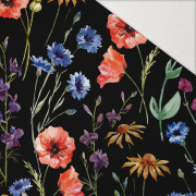 POLNE KWIATY / czarny - Hydrofobowa dzianina drapana 