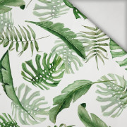 TROPIKALNE LIŚCIE MIX wz. 1 / biały (JUNGLE) - lycra 300g