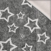 BIAŁE GWIAZDY (kontur) / przecierany jeans szary - dzianina drapana z elastanem ITY