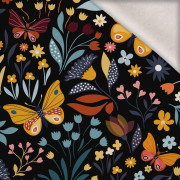 FOLKOWE MOTYLE / czarny - dzianina drapana z elastanem ITY