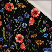 POLNE KWIATY / czarny - dzianina drapana z elastanem ITY