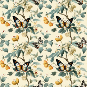 Butterfly & Flowers wz.2 - Muślin bawełniany