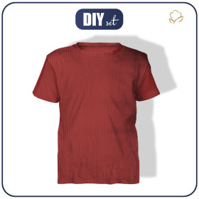 Zestaw DIY – T-shirt dziecięcy z bawełnianej dzianiny RIB JERSEY - POTTERS CLAY / ceglany