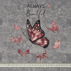 ALWAYS BEAUTIFUL (BROKATOWE MOTYLE) / ACID WASH SZARY - panel panoramiczny dzianina pętelkowa (60cm x 155cm)