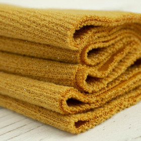 MUSZTARDOWY -  Dzianina swetrowa prążkowana z lureksową nitką