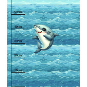 SHARK (SEA ANIMALS WZ. 1) - PANEL (60cm x 50cm) dzianina drapana z elastanem ITY