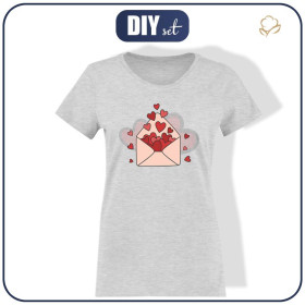 T-SHIRT DAMSKI - WALENTYNKOWY LIST (HAPPY VALENTINE’S DAY) / melanż jasnoszary - single jersey