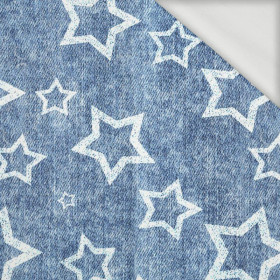BIAŁE GWIAZDY (kontur) / przecierany  jeans granatowy - dresówka pętelkowa