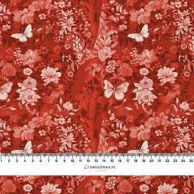 LUSCIOUS RED / FLOWERS- Welur tapicerski