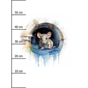 WATERCOLOR RAT - PANEL (60cm x 50cm) dzianina drapana z elastanem ITY