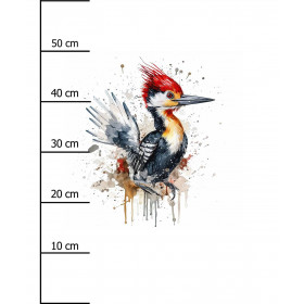 WATERCOLOR WOODPECKER - PANEL (60cm x 50cm) dzianina drapana z elastanem ITY