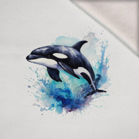 WATERCOLOR WHALE - PANEL (60cm x 50cm) dzianina drapana z elastanem ITY