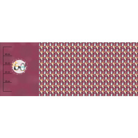 PRZYJACIELE PINGWINY WZ. 1 / fioletowy (ŚWIĄTECZNE PINGWINY) - panel panoramiczny dzianina pętelkowa (60cm x 155cm)