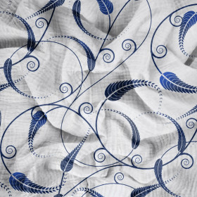 LIŚCIE wz. 5 (classic blue) - Muślin bawełniany