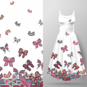 MOTYLE (wzór 1 różowy) / biały - panel sukienkowy TE210