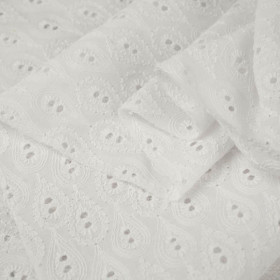 KROPELKI / biały - Haftowana tkanina bawełniana