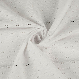 KROPELKI / biały - Haftowana tkanina bawełniana