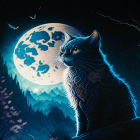 MOON CAT - panel (75cm x 80cm) single jersey